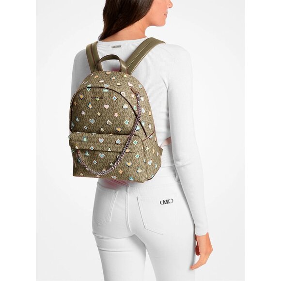 S Michael Kors Slater Medium Chain Backpack Olive Green 35F5S04B6I Vegas NWT
